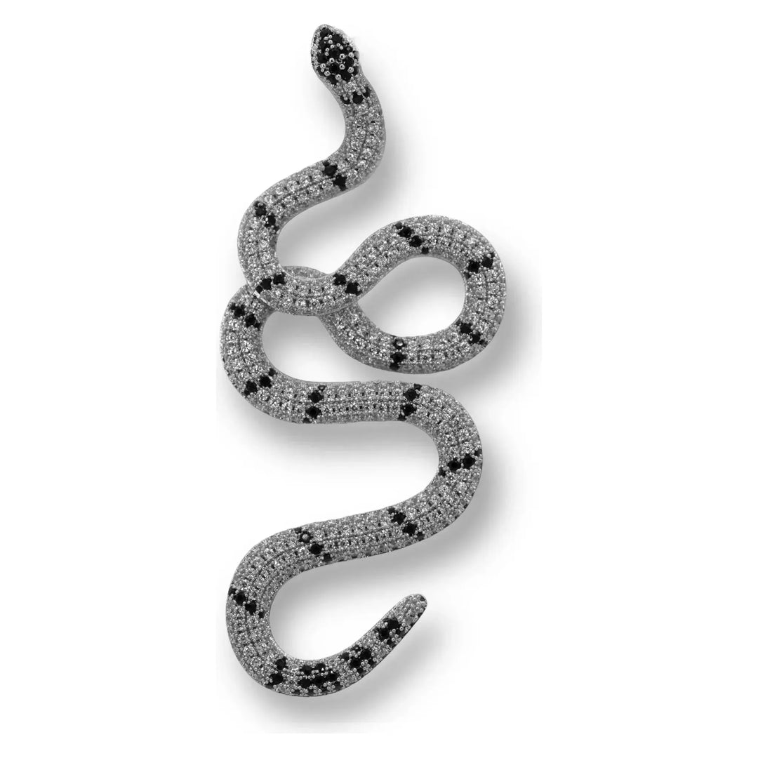 Snake Pendant in 18K White Gold with White and Black Gemstones