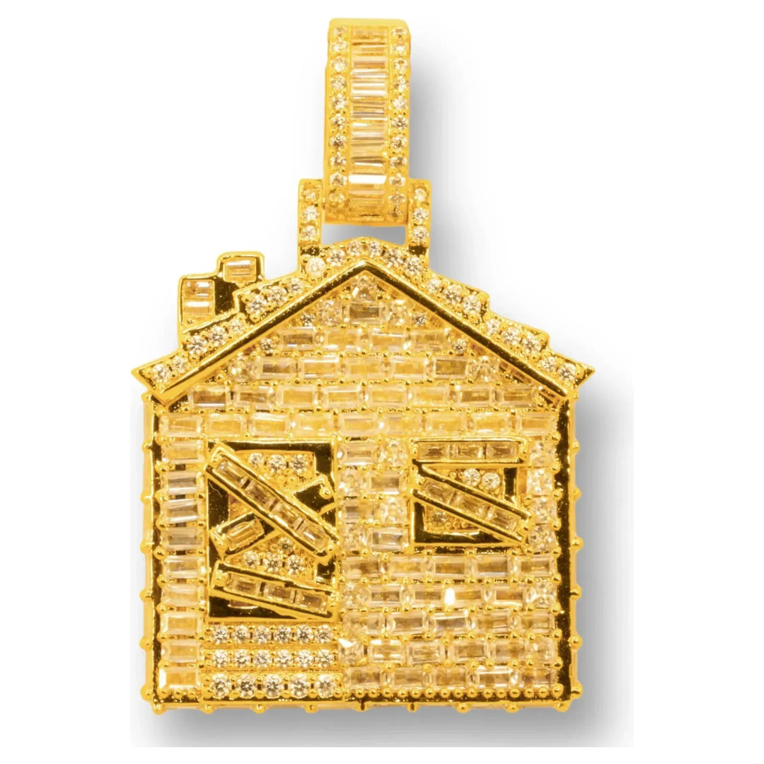 Diamond Trap House Pendant in 18K Yellow Gold