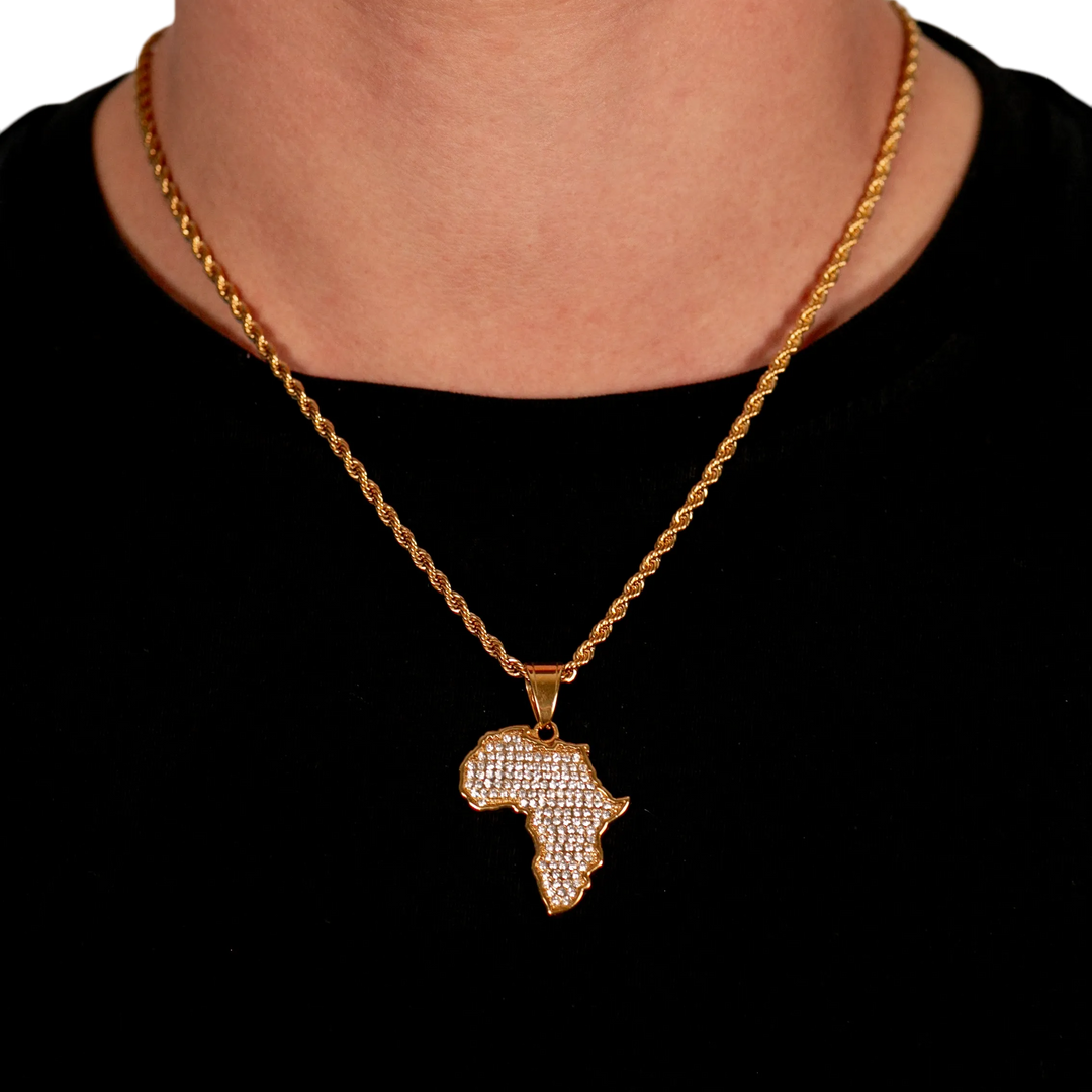 Pave Diamond Africa Pendant in 18K Yellow Gold